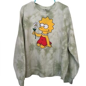 Green tie dye Lisa Simpson Pullover Sweatshirt